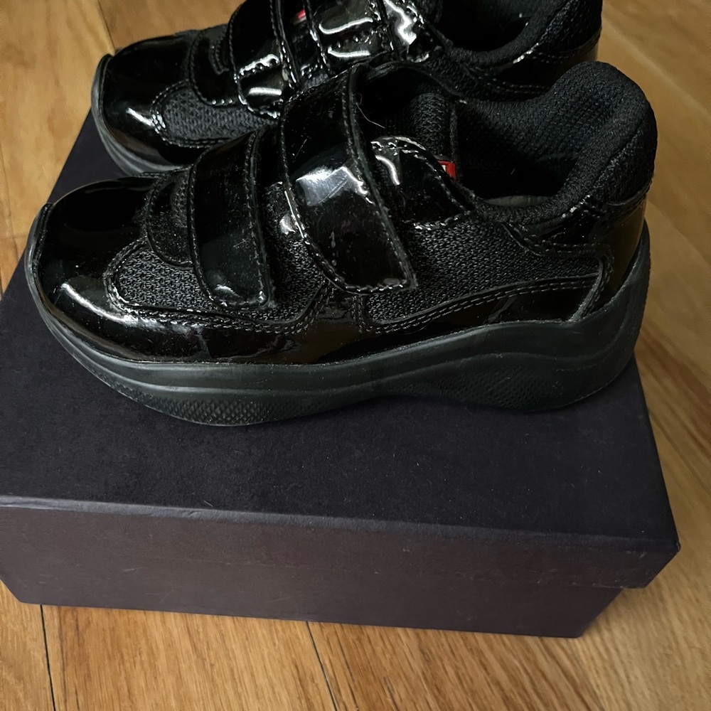 Prada Glossy Black Velcro Sneakers